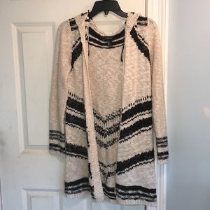 Knitted Hooded Fringe Cardigan
